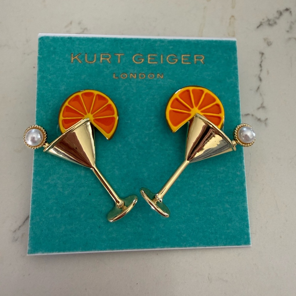 Kurt Geiger Gold and Orange Martini Earrings